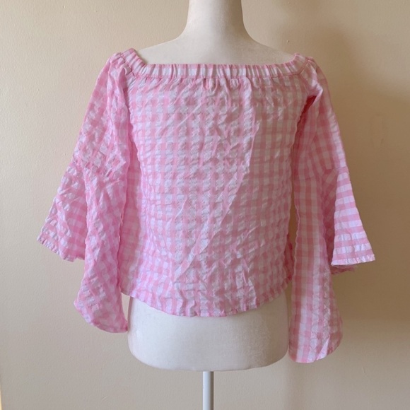 LF gingham seersucker bell sleeve top size S NWT - Picture 9 of 15